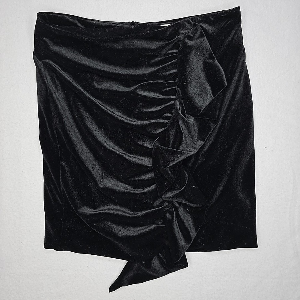Gianni Bini‎ Mini Skirt Black Velevt Ruffle Ruched Lined Zip Size M Medium Party
